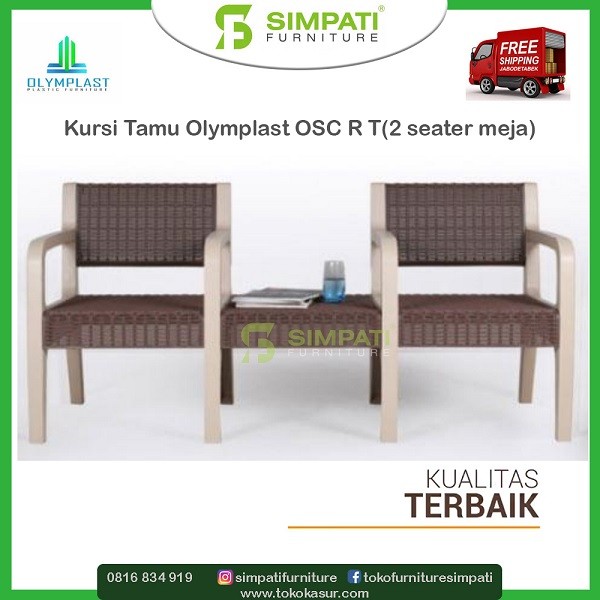 Kursi Teras Plastik 2 Dudukan dengan Meja OSC- R T 2 seater